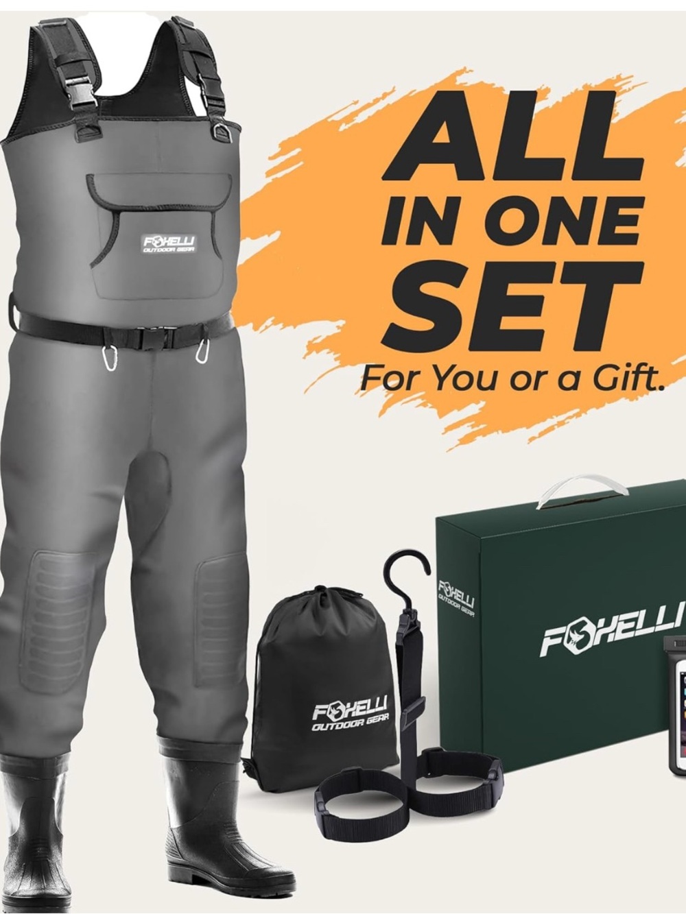 Foxelli Neoprene Chest Waders 4mm Waterproof Hunting Fishing Size 11